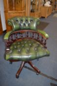 Green Leather Chesterfield Swivel Captains Chair