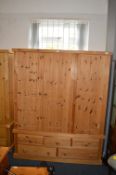 Solid Pine Triple Wardrobe with Five Drawers