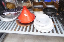 * large selection of misc kitchen items - tangine, crockery, small woks, etc