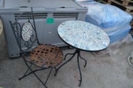*Mosaic Topped Garden Table with One Chair