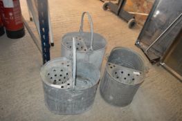 Three Galvanised Mop Buckets