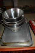*Three Baking Trays, Colander and Stainless Steel Bowls
