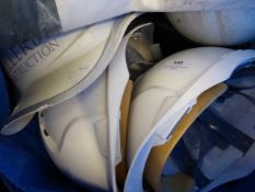 * bag of hardhats, dust overalls