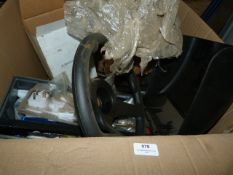 *Box of Husqvarna Spares; Steering Wheel, Pulleys,