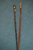 Walking Stick with Built-In Brass Telescope, and a