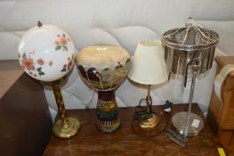 Three Table Lamps and an Ethnic Drum