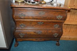 Vintage Oak Bombe Front Three Drawer Chest