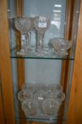 Cut Crystal Wine Glasses and Ten Dessert Dishes