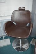 *Brown Leatherette & Chrome Gas-Lift Salon Chair