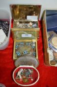 Three Small Jewellery Boxes Containing Vintage Cos