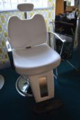 *White Leatherette & Chrome Gas-Lift Barbers Chair