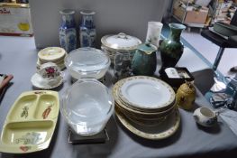 Pottery and Glassware; Vases, Plates, Pyrex Servin