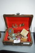 Small Wooden Box of Vintage Brooches