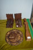 Treen Items; Two Cannons, Fishing Clack, etc.