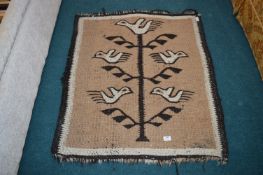 Small Woven Ethnic Rug with Bird Motif