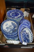 Blue & White Pottery; Willow Pattern, etc.