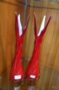 Pair of Red Murano Glass Vases