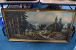 Gilt Framed Oil on Canvas Alpine Mountainscape