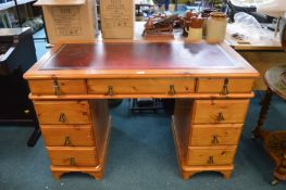 Pine Desk with Red Leather Inlaid Top