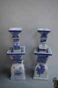 Pair of Chinese Blue & White Candlesticks