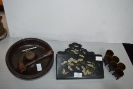 Vintage Paper Mache Letter Rack, Wooden Nut Bowl,