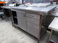 * good quality S/S bench with understorage cupboards and drawers - gastro sized. 1400w x 650d x