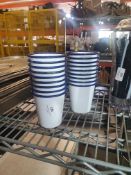 * 18 x white and blue enamal pots - ideal for chip portions/etc