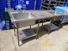 * S/S double sink unit with central drainer. 2200w x 650d x 900h