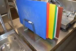 *Set of Six Coloured Chopping Boards in Rack