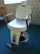 *White Leatherette & Chrome Gas-Lift Barbers Chair