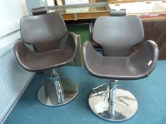 *Two Brown Leatherette & Chrome Gas-Lift Salon Chair