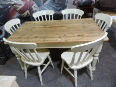 *Cream & Lightwood Dining Table with Six Chairs