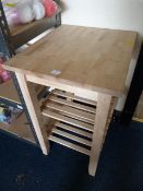 *Small Wood Table with Shelves and Two Wheels