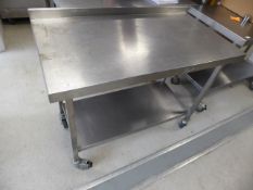 * S/S bench on castors with upstand and undershelf 1100w x 600d x 860h