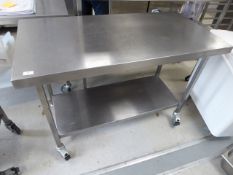 * S/S prep bench on castors with undershelf 1200w x 600d x 860h