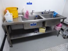 * double bowl S/S sink left hand drainer complete with 2 x plugs 1800w x 650d x 860h with undershelf