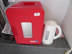 * mini fridge and kettle
