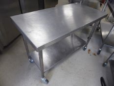 * S/S prep bench on castors with undershelf 1200w x 600d x 860h