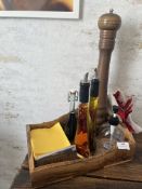 *Olive Wood Condiment Tray, Large Pepper Grinder,