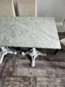 *Square Marble Topped Dining Table on Cast Iron Pe