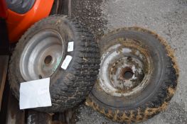 *Two Hybrid Lawnmower Wheels with Tyres