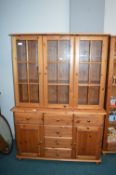 Solid Pine Glazed Two Part Cabinet with Six Drawer