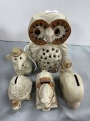 Shelf Pottery Lamp and Moneyboxes