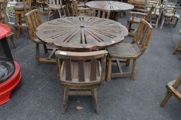 Rustic Wooden Cartwheel Garden Table with Four Cha