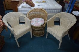Pair of Cane Basketweave Chairs plus Alibaba Baske