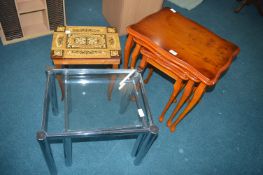 Nest of Three Table, a Glass Topped Chrome Nest of