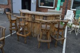 Rustic Hand-Built Wooden Cartwheel Bar with Five B