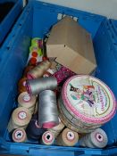 *Crate Containing Assorted Spools of Thread