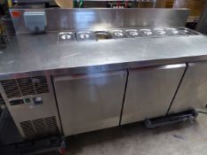 * Studio 54 3 door pizza prep top fridge with back splashback - complete with gastronomes and