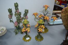 Decorative Metal Floral Candlesticks